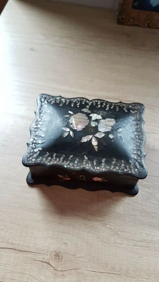 Antique Papier Mache And Mother Of Pearl Box
