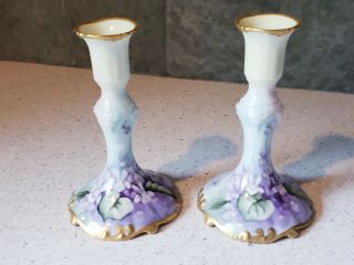 Pair Antique Jpl Limoges France 9 1/4 " Hand Painted Signed Candle Holders