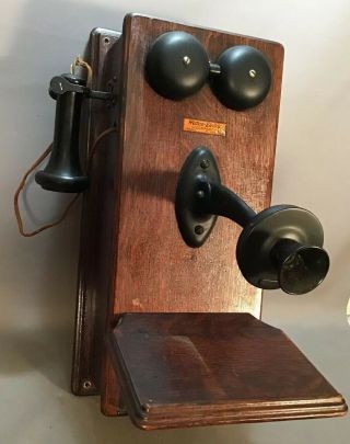 Antique Edwardian Era Oak Western Electric General Store Old Wall Telephone