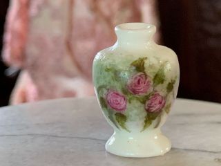 Artisan Miniature Dollhouse Porcelain Vase Ginger C1991 Three Pink Roses 3/4 "
