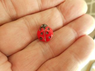 Red Glass Ladybug W/ Paint Insect Goofy Childrens Vintage Button 1/2 " Rs