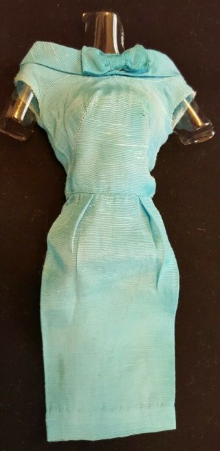 Vintage Barbie Fashion Pak Turquoise Blue Silk Sheath Dress -