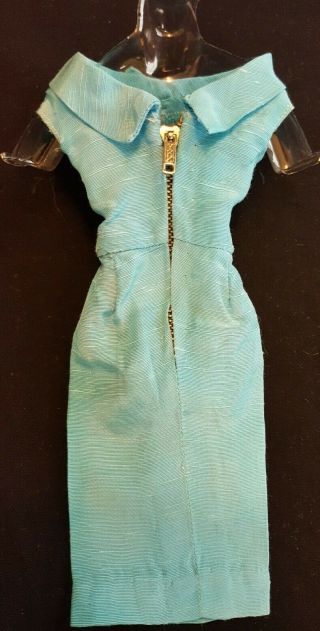 Vintage Barbie Fashion Pak Turquoise Blue Silk Sheath Dress - 2