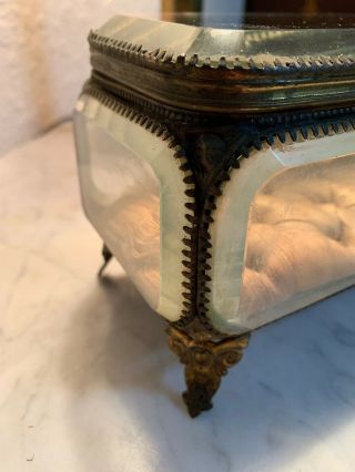 Great Large Antique Casket With Thick Beveled Glass Jewelry / Trinket Box 5
