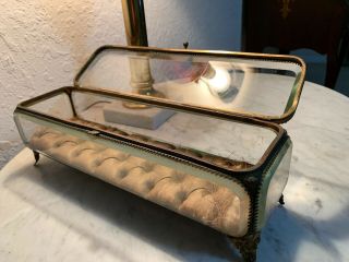 Great Large Antique Casket With Thick Beveled Glass Jewelry / Trinket Box 7