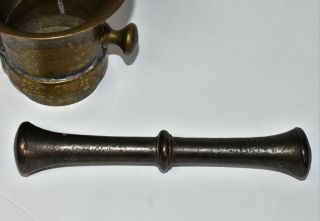 Antique Solid Brass Mortar & Pestle 1800s Apothecary Kitchen etc 2
