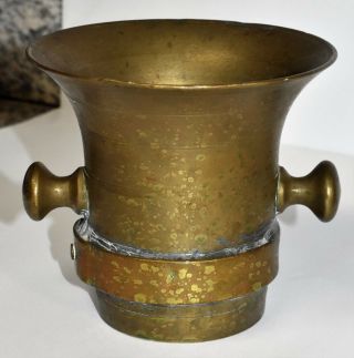 Antique Solid Brass Mortar & Pestle 1800s Apothecary Kitchen etc 5