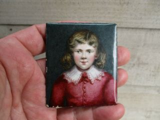 An Antique Miniature Portrait Painting On Enamel Of A Young Girl/boy? C19th C