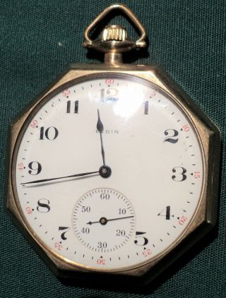 Elgin Pocket Watch Art Deco Wind - Up Non - Open Face 7j 10s.  1 3/4 " Wide.