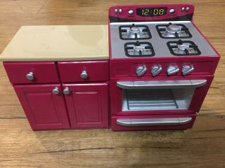 Vintage Kitchen Little Deluxe Stove Barbie Tyco Rare Red Pink Color