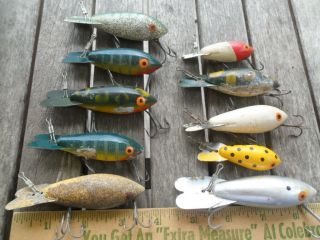 10 Vintage Fishing Lures - Bombers - Some Wood Different Sizes & Colors