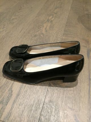 Salvatore Ferragamo Vintage Black Patent Leather W Plastic Buckle Heels 7B 5