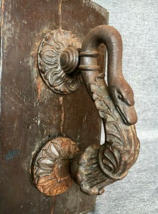 Big Antique French Door Knocker Cast Iron 19th Century Empire Style Goose