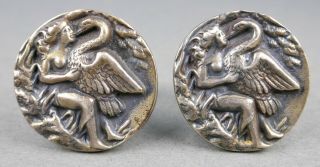 Fine Antique Art Nouveau Sterling Silver Nude & Swan Cufflinks