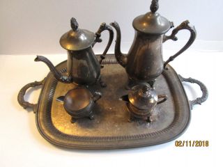 Vintage Stirlingn Silver Coffee/tea Pot Set Sugar Creamer Tray Silver Plated.