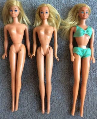 Three Malibu Barbie Dolls Two Pj Sun Lovin Vintage 1970s Some Tlc