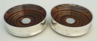Wine Bottle Coasters; Pair 5 " English Sterling Silver Richard Carr,  S.  1998,  286g