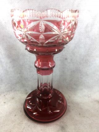 Antique Victorian Cut To Clear Glass Cranberry Luster