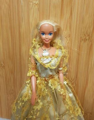 43 Years Old Barbie Mattel Doll In A Gold Colour Dress