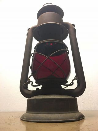 Antique Embury Mfg Co Warsaw Ny Usa No 2 C.  B.  Supreme Kerosene Lantern Red Globe