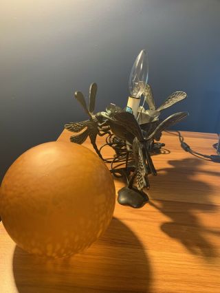 Rare Antique Heavy Brass Art Deco Dragonfly Lamp Glass Globe 4