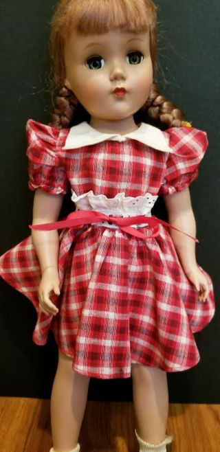 Vintage Adorable Red Plaid Doll Dress With White Eyelet Trim Fits 18 " Doll