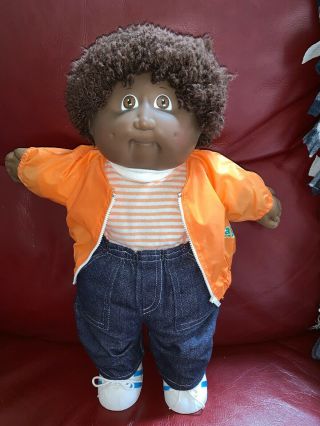 Vintage Cabbage Patch Boy Cpk Doll African American Tagged Outfit Shoes Coat