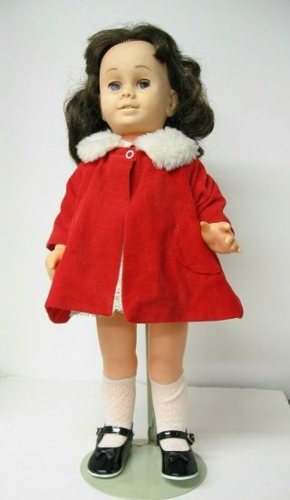 Vintage 1960 Chatty Cathy Brunette Doll Dress With Red Coat By Mattel