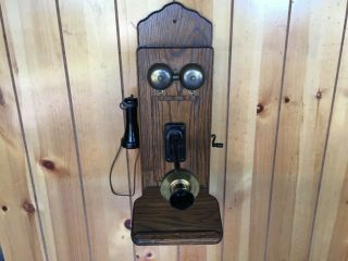 Vtg.  Antique Kellogg ? Dean ? Hand Crank Wood Wall Telephone Converted To Rotary