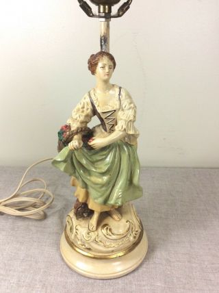 Vtg Borghese French Country Lamp Table Gold Antique Romantic Figural Basket Frui