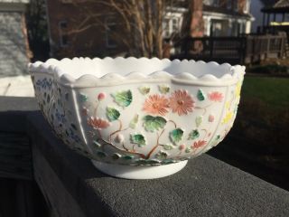 Gorgeous Painted Eapg Antique Milk Glass Tree Of Life Bowl Challinor & Taylor