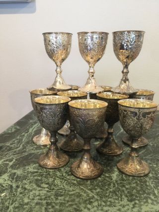 Set Of 12 C & Co Corbell Silver Plated Wine Goblets Grape Vines