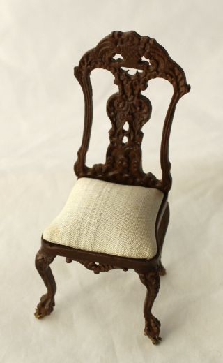 Vtg Dollhouse Miniature Bespaq Carved Georgian Side Chair Brass Wheels