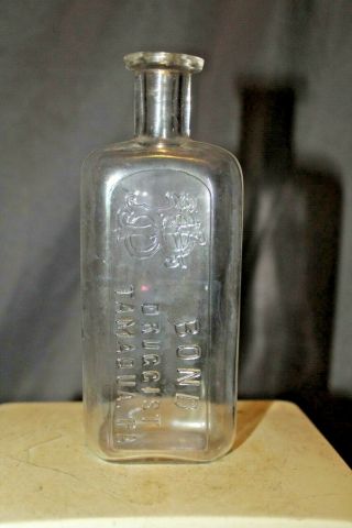 Antique Bond Druggist Tamaqua Pa Clear Glass Medicine Bottle