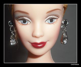 Jewelry Barbie Doll 40th Anniversary Faux Metal Silver Diamond Dangle Earrings