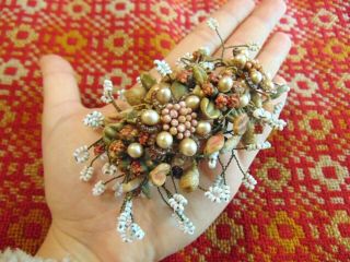 Rare Antique 1910s 1920s Art Deco Beaded Corsage Stage Costume Brooch Pin Floral