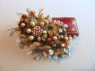 Rare Antique 1910s 1920s Art Deco Beaded Corsage Stage Costume Brooch Pin Floral 2