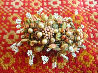 Rare Antique 1910s 1920s Art Deco Beaded Corsage Stage Costume Brooch Pin Floral 3