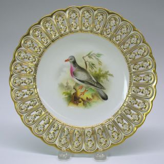 Antique Mintons Porcelain Reticulated Cabinet Bird Plate The Ring Dove 9 1/8 "