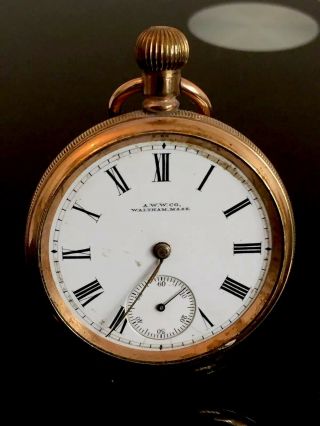 Antique Aww Co Waltham Mass Pocket Watch Ald 20304 4f 14ct Gold Plated Case A/f