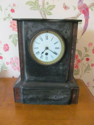 Victorian Black Slate & Marble Mantel Clock