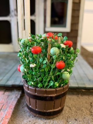 Artisan Miniature Dollhouse Vintage Large Tomato Plant Barrel Bucket Garden Farm 5