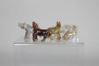 Antique Chinese Qing Dynasty C1900 Carved Agate Set Of Five Miniature Horses