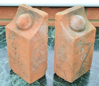 Antique Unusual Handmade Brick Bookends Book Ends - Incised " Books "