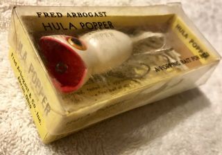 Fishing Lure Fred Arbogast Hula Popper Pearl Body Box Paper & Tail