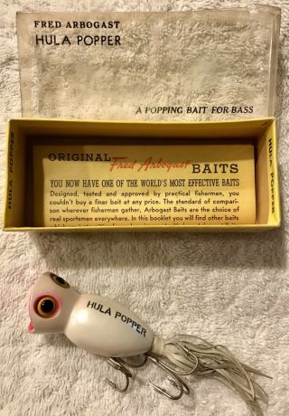 Fishing Lure Fred Arbogast Hula Popper Pearl Body Box Paper & Tail 2