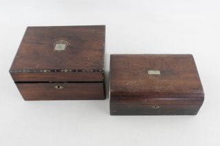 2 X Antique / Vintage Rosewood Wooden Boxes Inc.  Abalone Shell,  Jewellery Etc