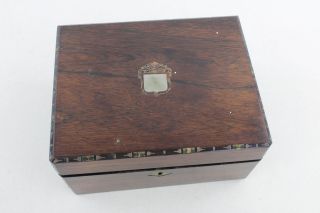 2 x Antique / Vintage Rosewood WOODEN BOXES Inc.  Abalone Shell,  Jewellery Etc 7