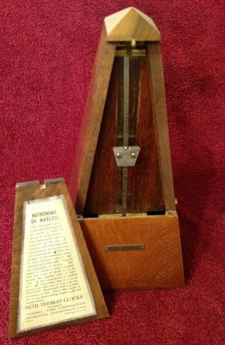 Vintage 5105 Seth Thomas Metronome De Maelzel Wood & Brass Great