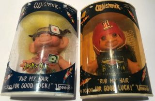 Vintage Uneeda Wishnik Troll Doll Set Of 2 Lucky Nik,  Bike Nik